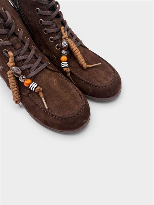 Polacchino stringato marrone scuro in suede stile barca IL LACCIO | 50080041SUEDEDARK BROWN